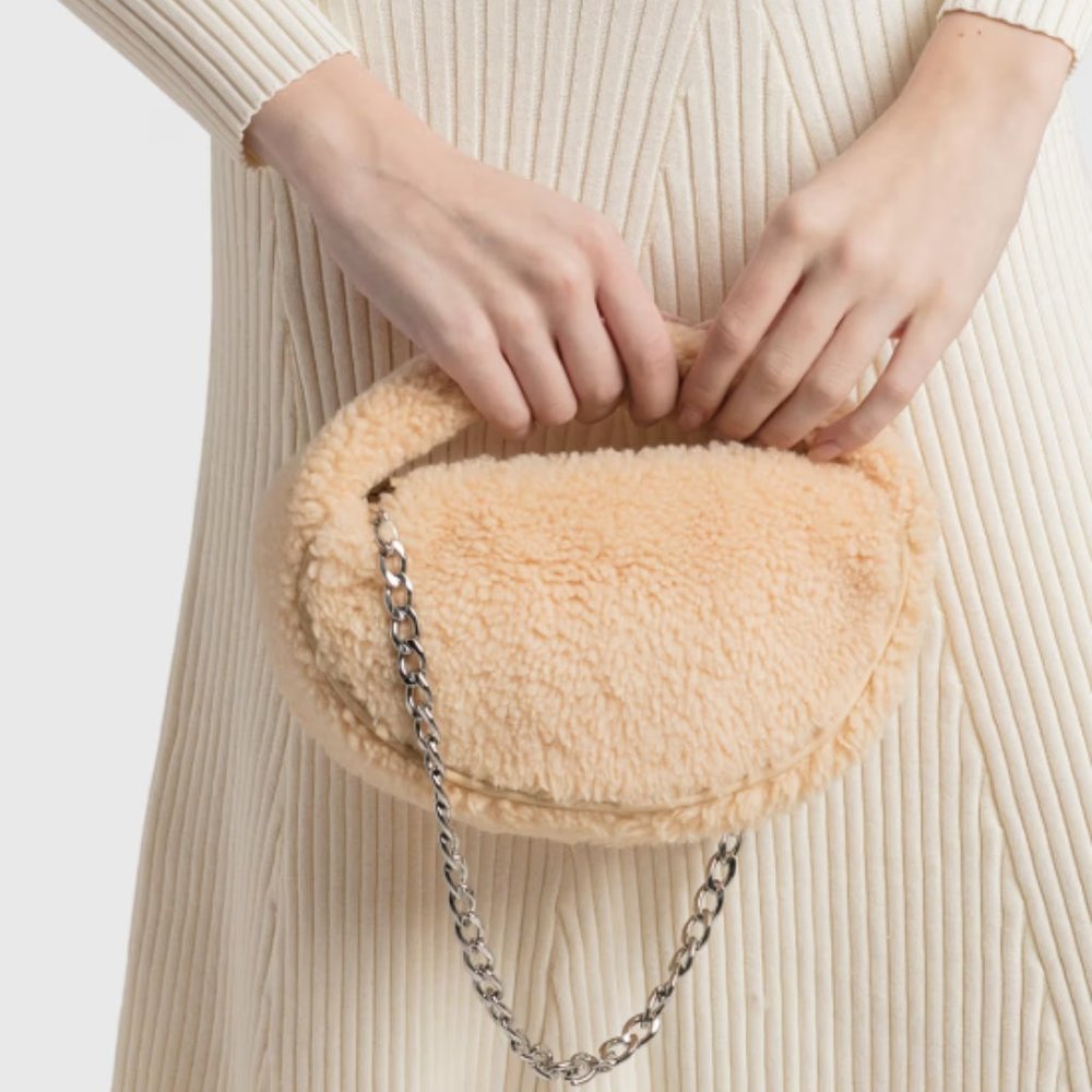 BY FAR  Baby Cush shearling top handle bag in Sable MSRP $475 Rare Find